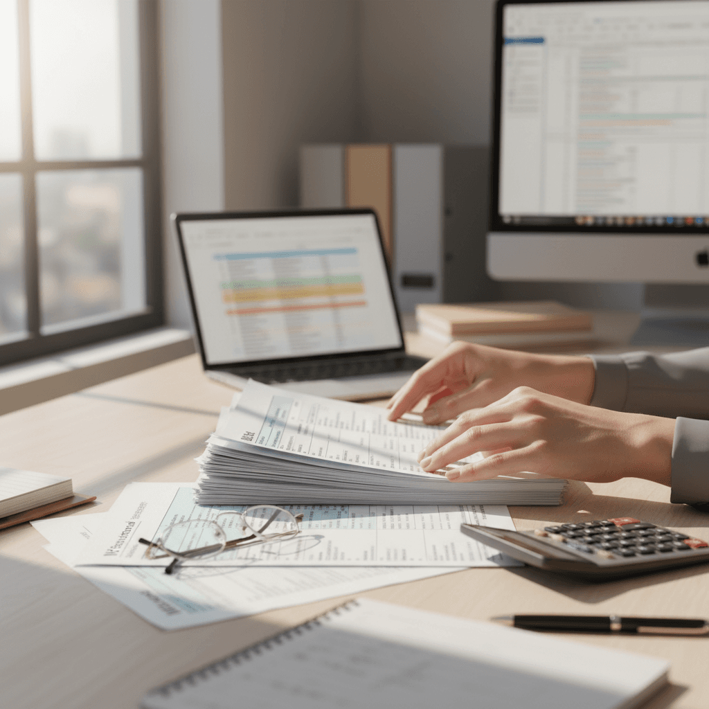 Individual tax return preparation with completed form and calculator